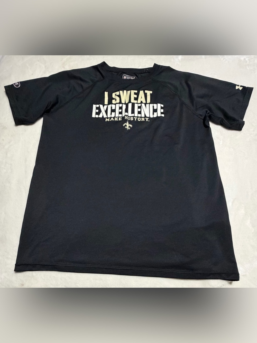Under Armour Black Tee with Gold & White 'I Sweat Excellence' Print